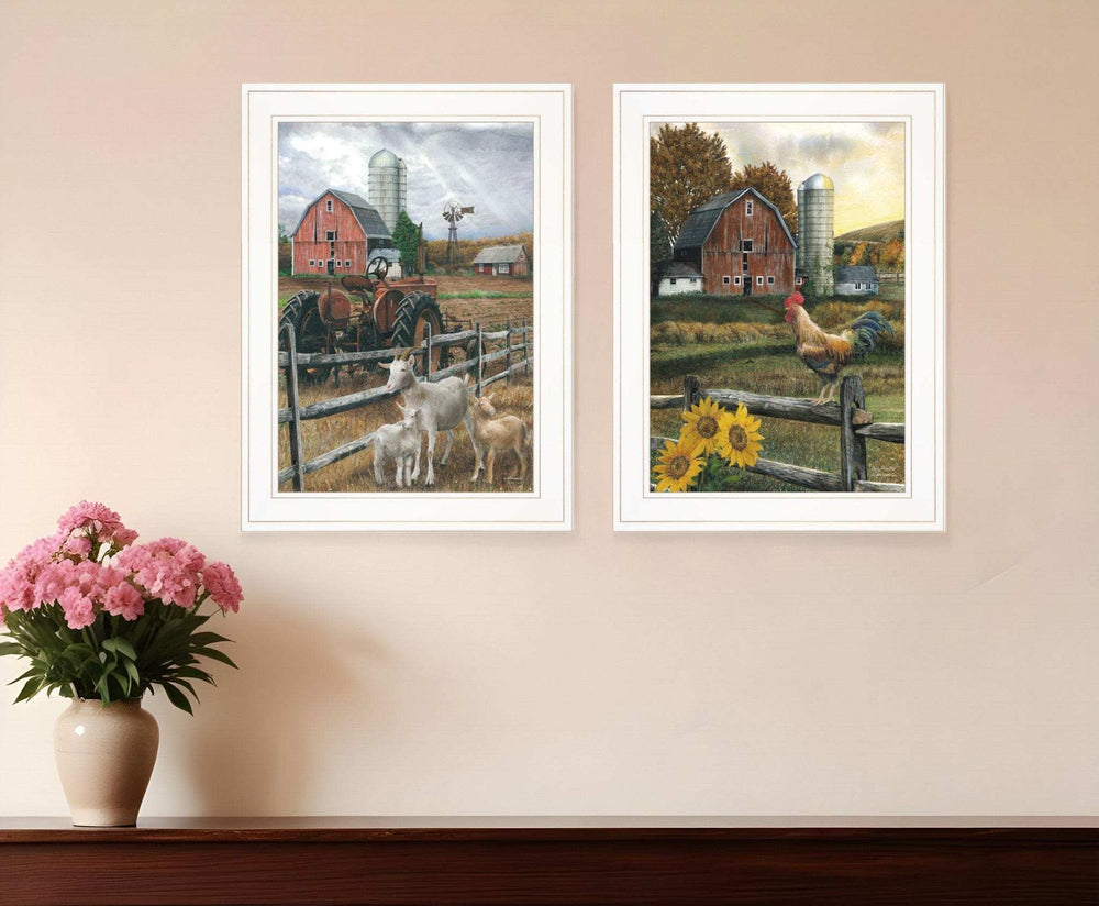 Set Of Two Farm Life White Framed Print Wall Art - Homeroots - Flyclothing LLC