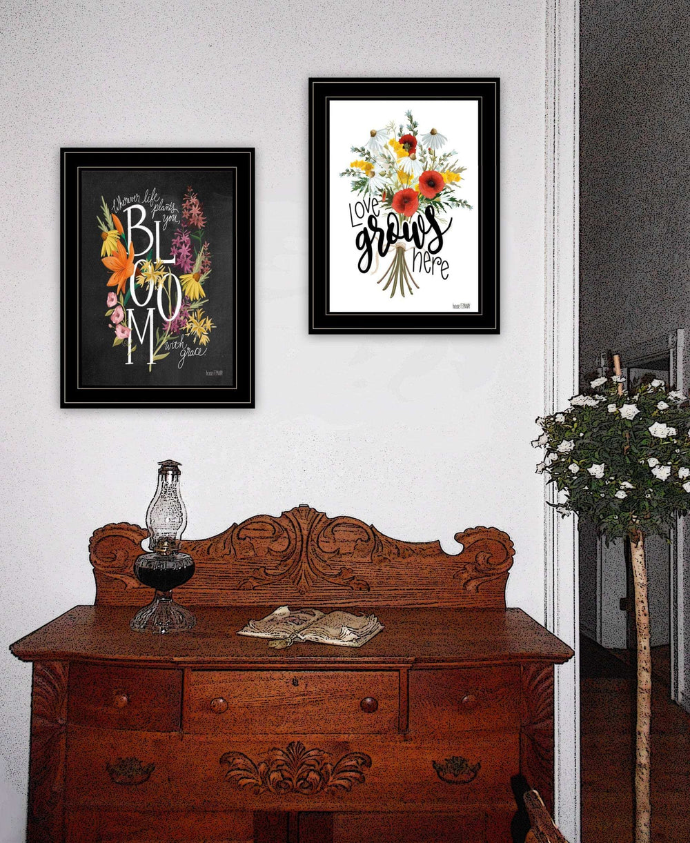 Set Of Two Love and Bloom Black Framed Print Wall Art - Homeroots - Flyclothing LLC