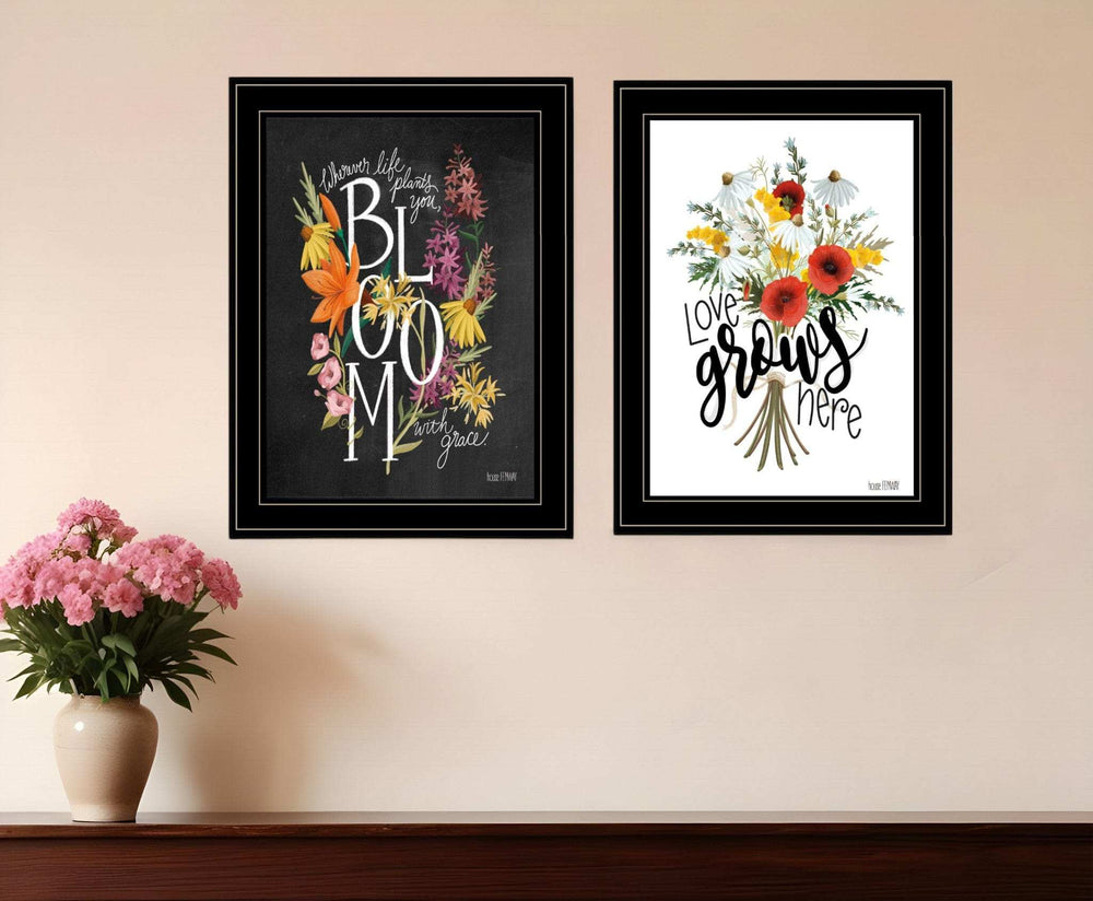 Set Of Two Love and Bloom Black Framed Print Wall Art - Homeroots - Flyclothing LLC