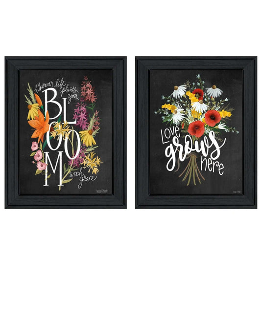 Set Of Two Love Grows Here Black Framed Print Wall Art - Homeroots - Flyclothing LLC