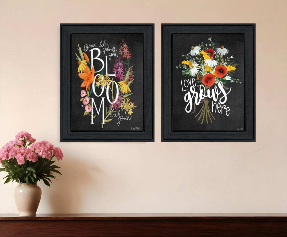 Set Of Two Love Grows Here Black Framed Print Wall Art - Homeroots - Flyclothing LLC
