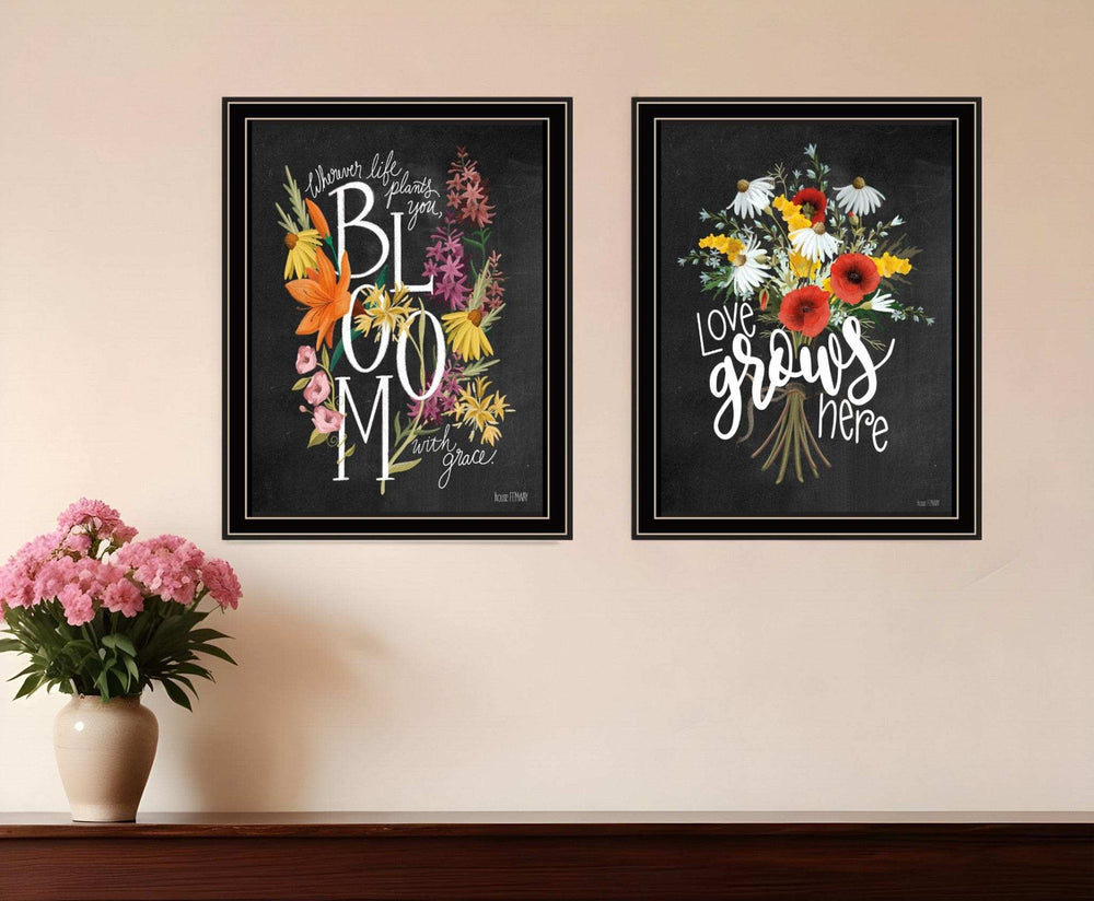Set Of Two Love Grows Here Black Framed Print Wall Art - Homeroots - Flyclothing LLC