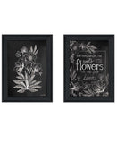Set Of Two Vintage Chalkboard Blooms Black Framed Print Wall Art - Homeroots - Flyclothing LLC