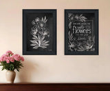 Set Of Two Vintage Chalkboard Blooms Black Framed Print Wall Art - Homeroots - Flyclothing LLC