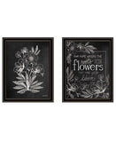 Set Of Two Vintage Chalkboard Blooms Black Framed Print Wall Art - Homeroots - Flyclothing LLC