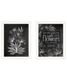 Set Of Two Vintage Chalkboard Blooms White Framed Print Wall Art - Homeroots - Flyclothing LLC