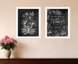 Set Of Two Vintage Chalkboard Blooms White Framed Print Wall Art - Homeroots - Flyclothing LLC