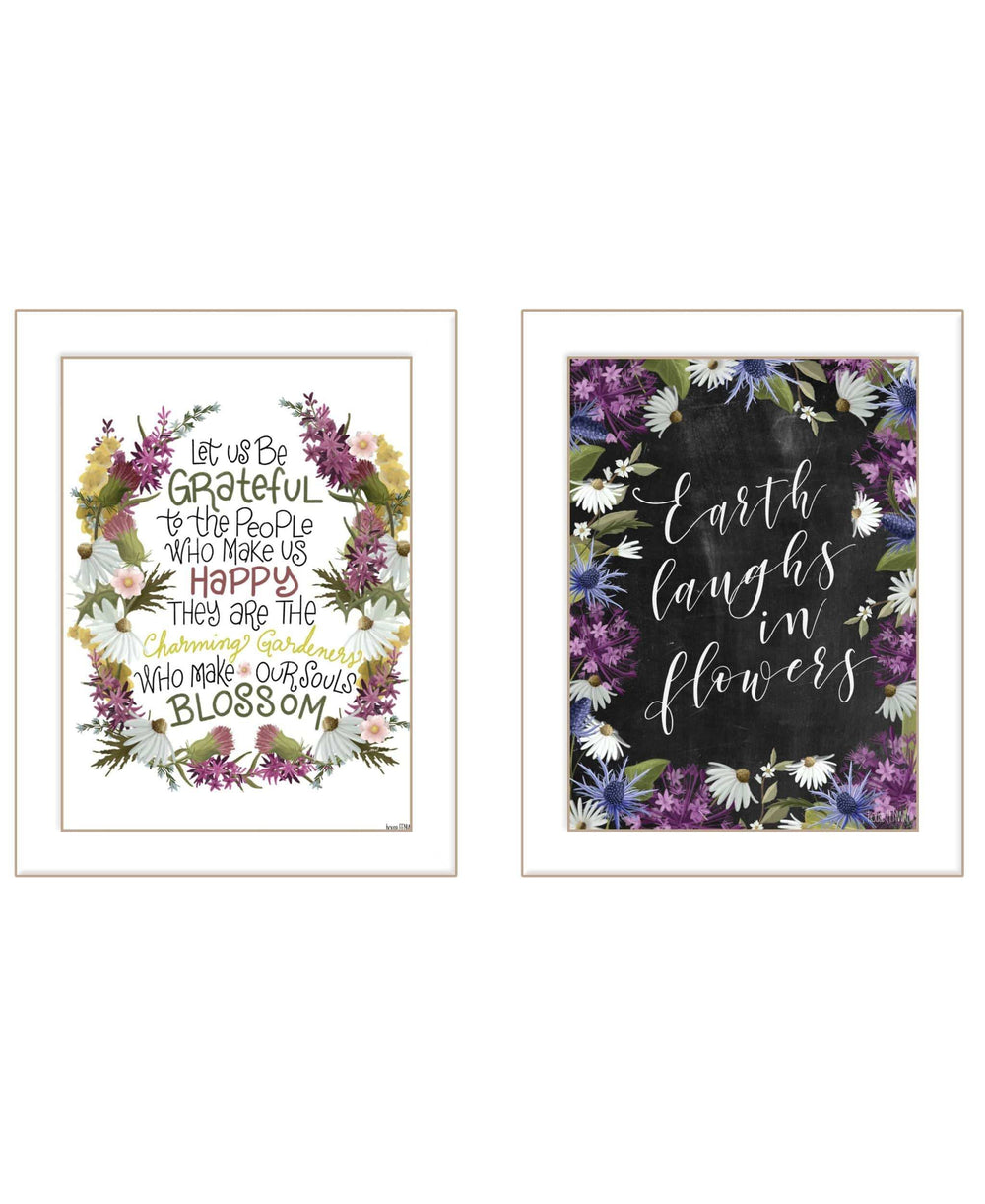 Set Of Two Flowers Make Us Laugh White Framed Print Wall Art - Homeroots - Flyclothing LLC
