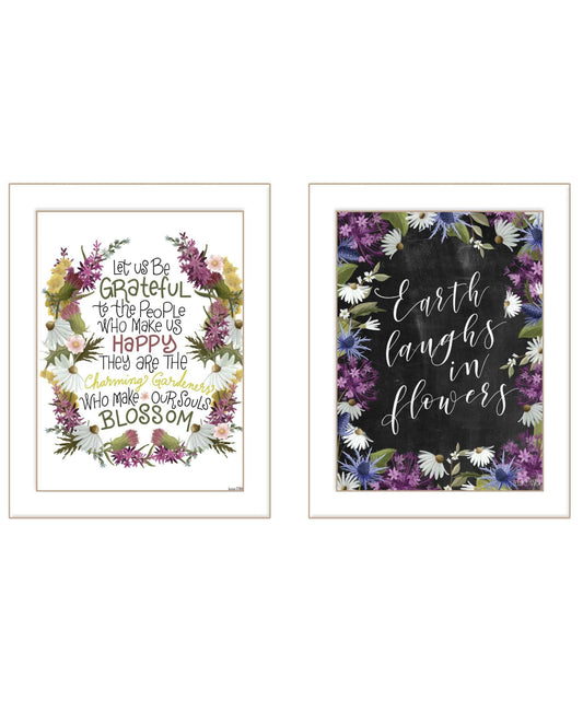 Set Of Two Flowers Make Us Laugh White Framed Print Wall Art - Homeroots - Flyclothing LLC