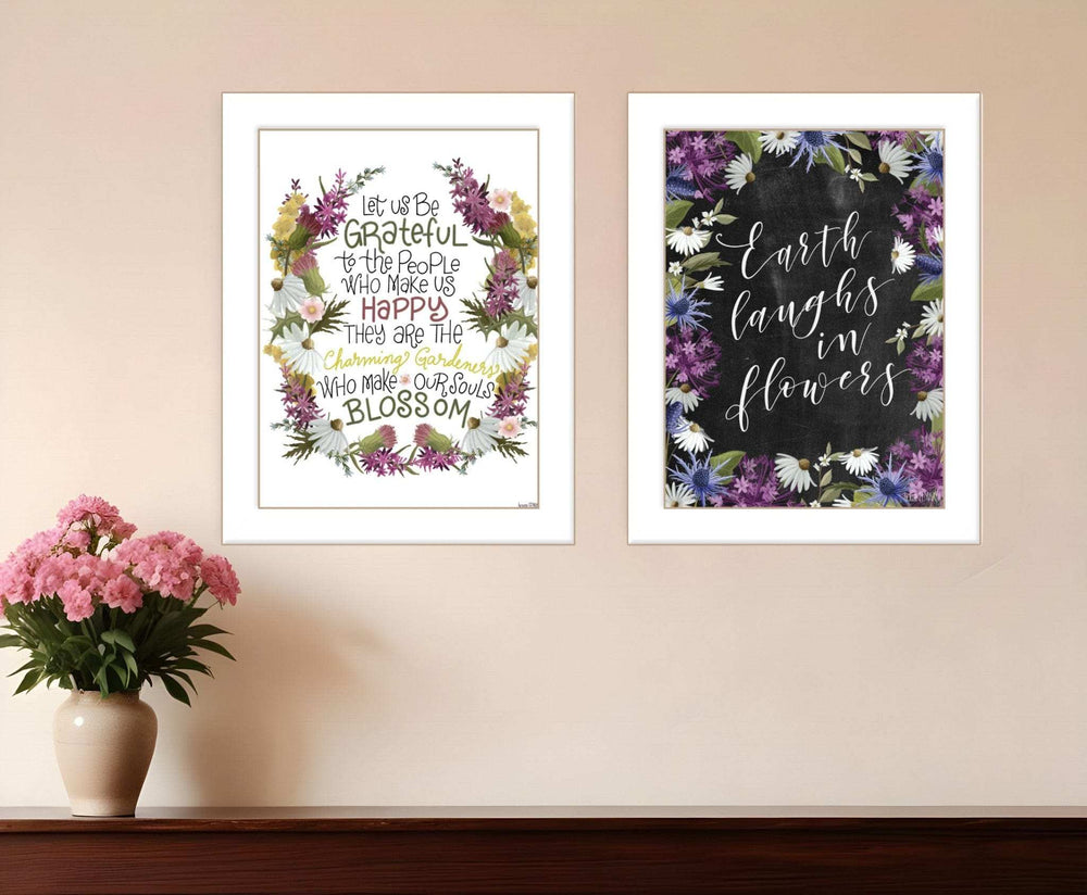 Set Of Two Flowers Make Us Laugh White Framed Print Wall Art - Homeroots - Flyclothing LLC