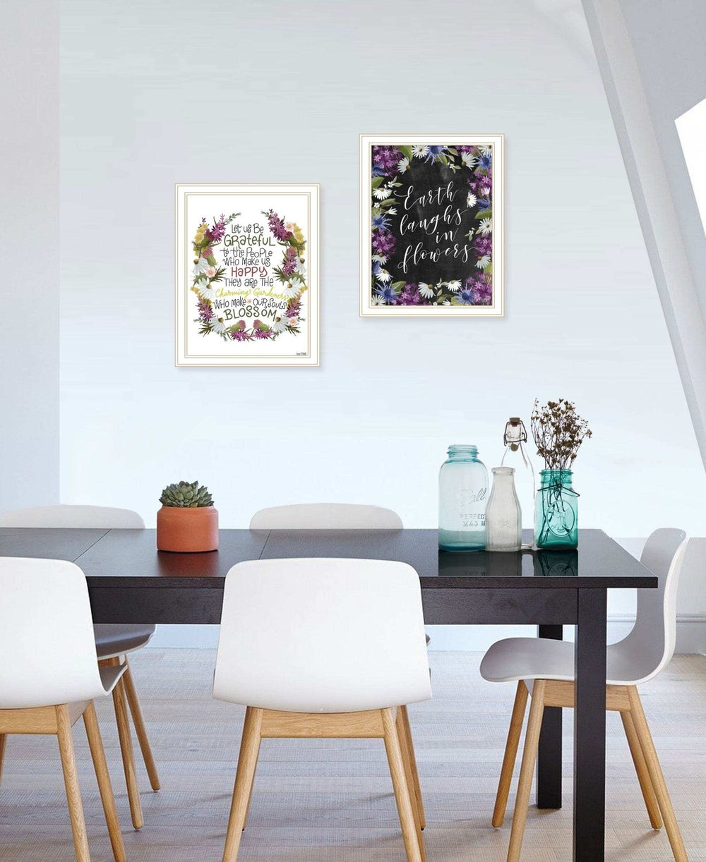 Set Of Two Flowers Make Us Laugh White Framed Print Wall Art - Homeroots - Flyclothing LLC