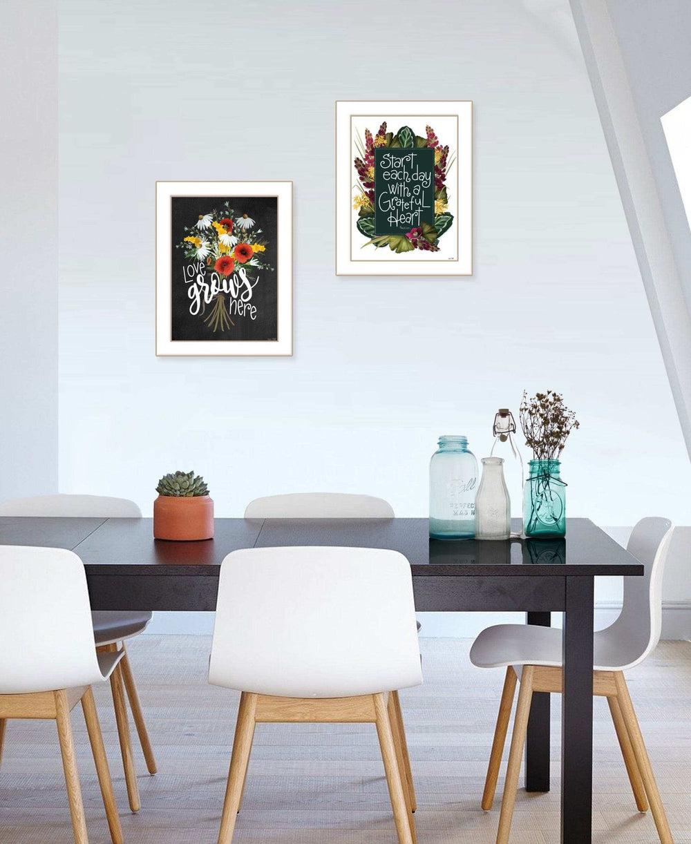 Set Of Two With Grateful Hearts White Framed Print Wall Art - Homeroots - Flyclothing LLC