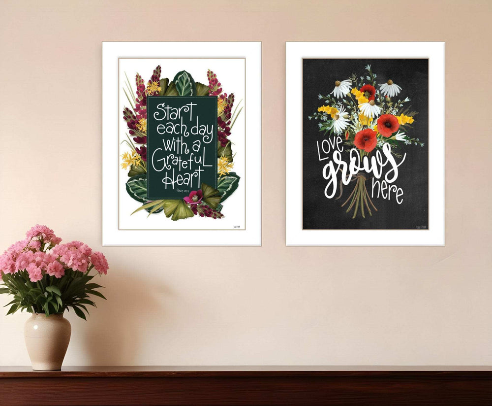 Set Of Two With Grateful Hearts White Framed Print Wall Art - Homeroots - Flyclothing LLC