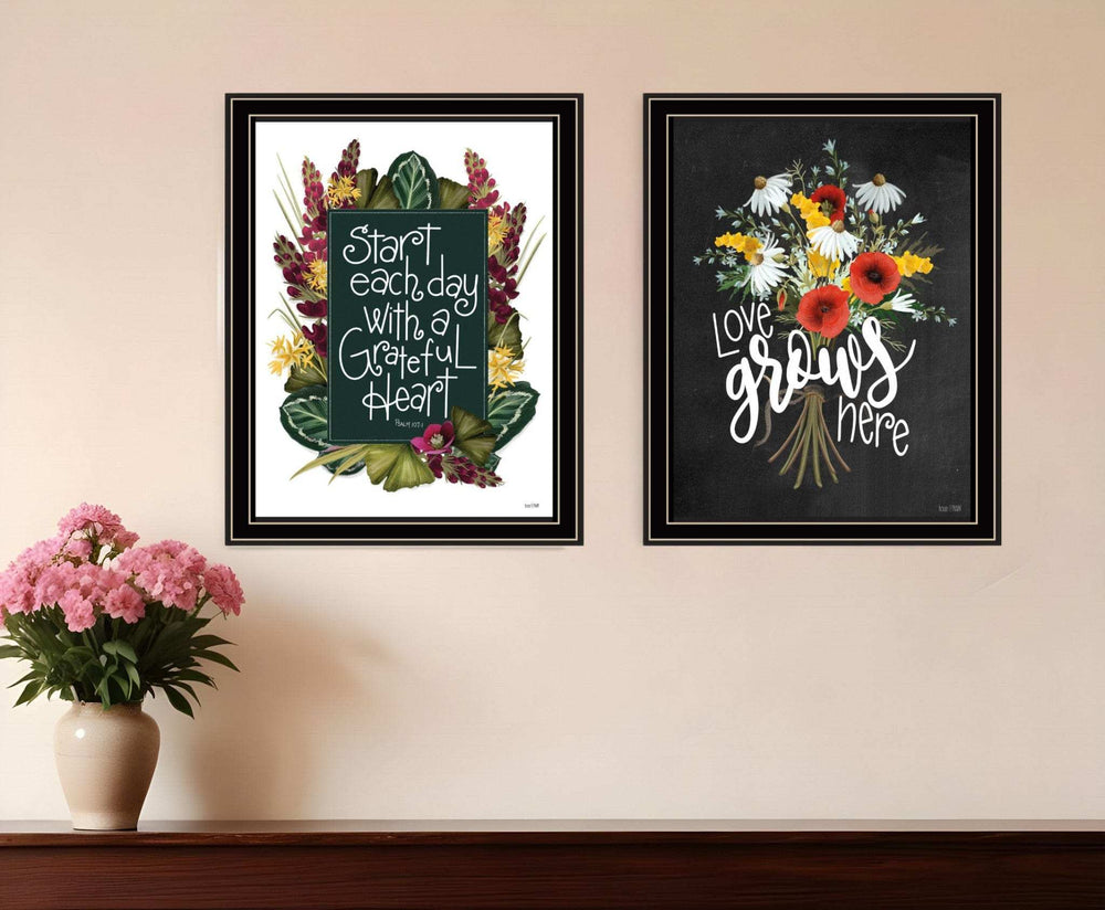 Set Of Two With Grateful Hearts Black Framed Print Wall Art - Homeroots - Flyclothing LLC