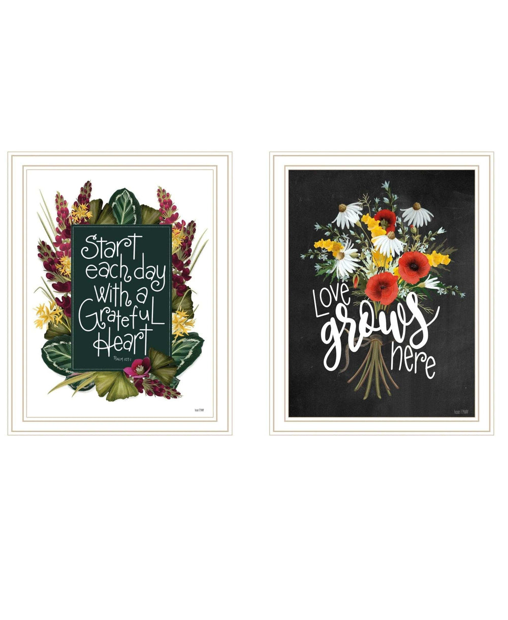 Set Of Two With Grateful Hearts White Framed Print Wall Art - Homeroots - Flyclothing LLC