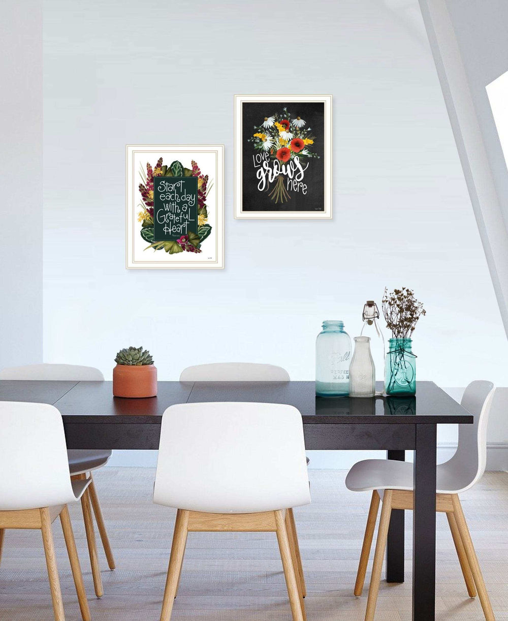 Set Of Two With Grateful Hearts White Framed Print Wall Art - Homeroots - Flyclothing LLC