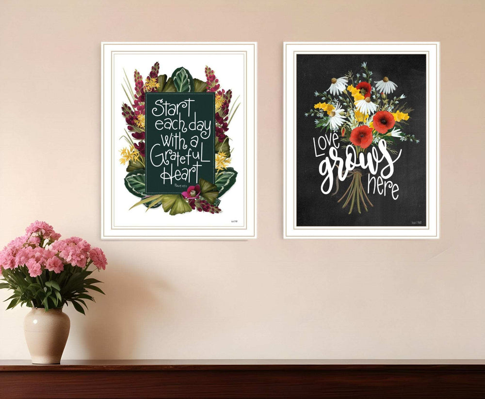 Set Of Two With Grateful Hearts White Framed Print Wall Art - Homeroots - Flyclothing LLC