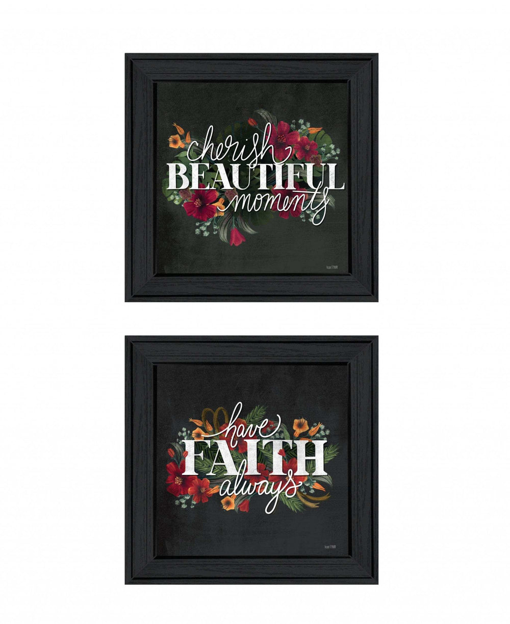 Set Of Two Cherish and Have Faith 1 Black Framed Print Wall Art - Homeroots - Flyclothing LLC