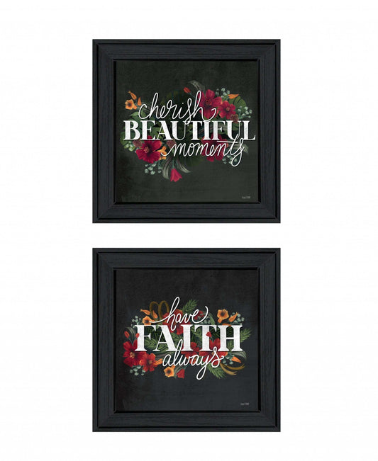 Set Of Two Cherish and Have Faith 1 Black Framed Print Wall Art - Homeroots - Flyclothing LLC