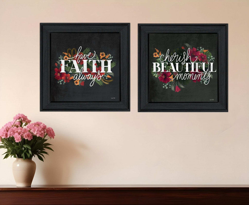 Set Of Two Cherish and Have Faith 1 Black Framed Print Wall Art - Homeroots - Flyclothing LLC