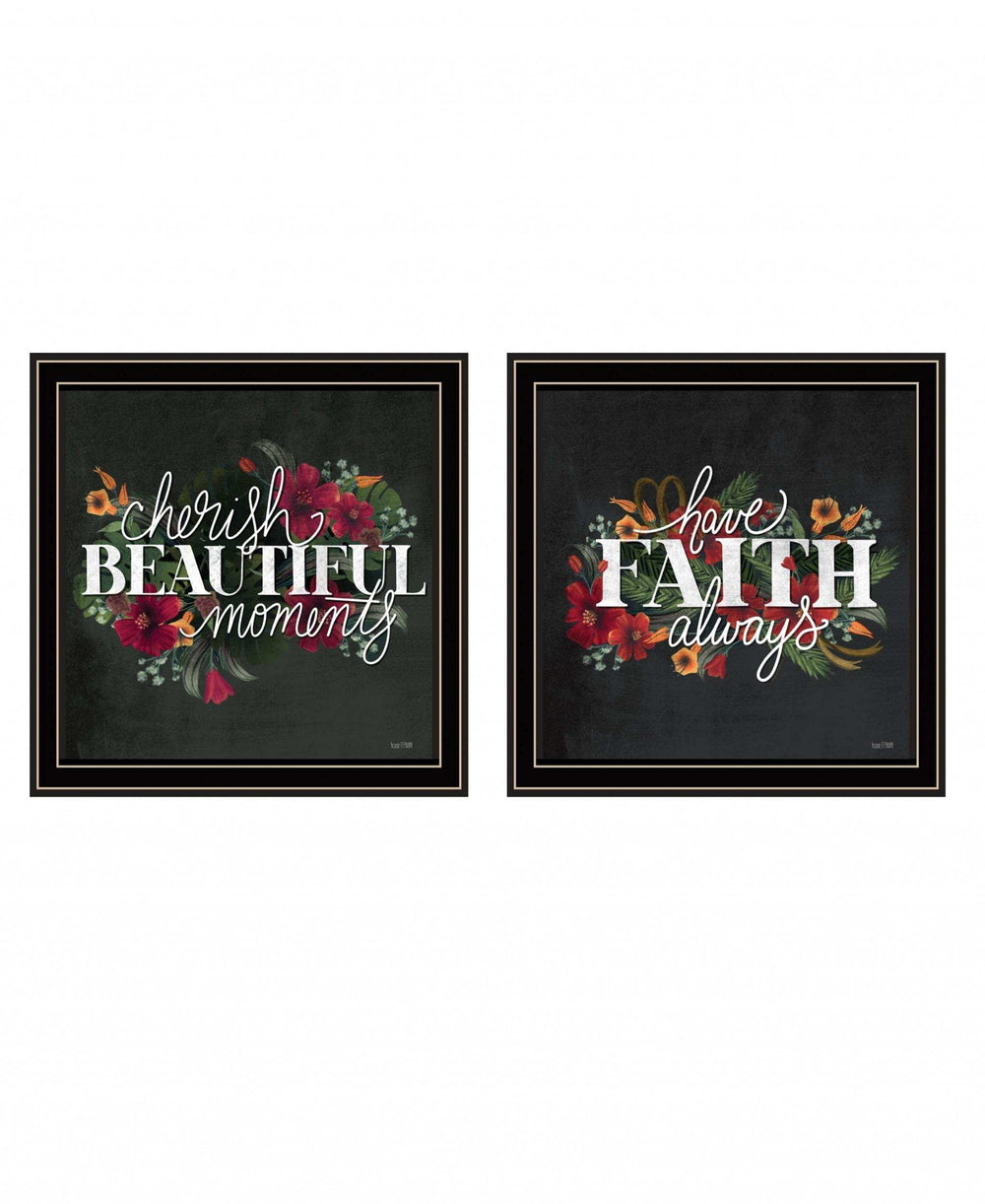 Set Of Two Cherish and Have Faith 2 Black Framed Print Wall Art - Homeroots - Flyclothing LLC