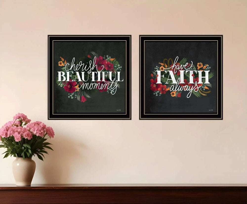 Set Of Two Cherish and Have Faith 2 Black Framed Print Wall Art - Homeroots - Flyclothing LLC