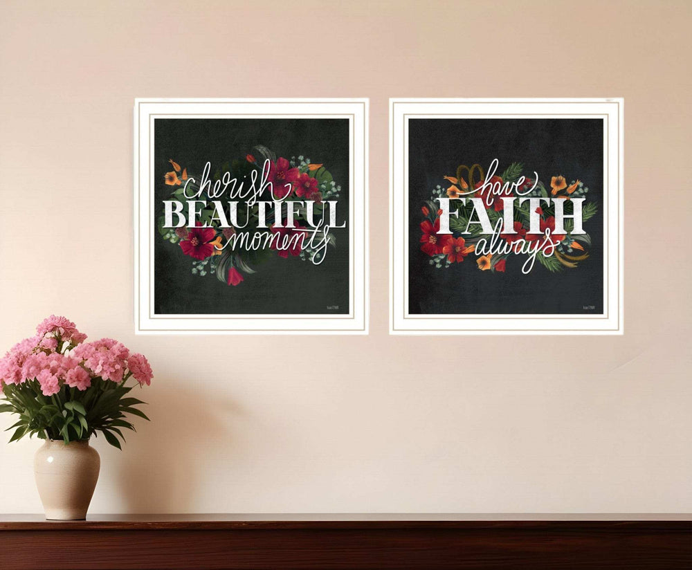 Set Of Two Cherish and Have Faith 3 White Framed Print Wall Art - Homeroots - Flyclothing LLC