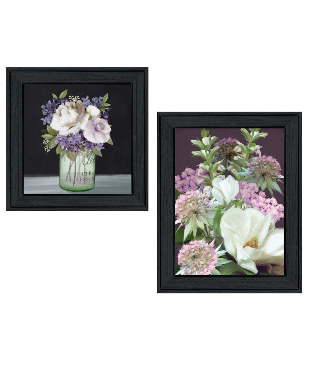 Set Of Two Lilac and Wild Plum Bouquet Black Framed Print Wall Art - Homeroots - Flyclothing LLC