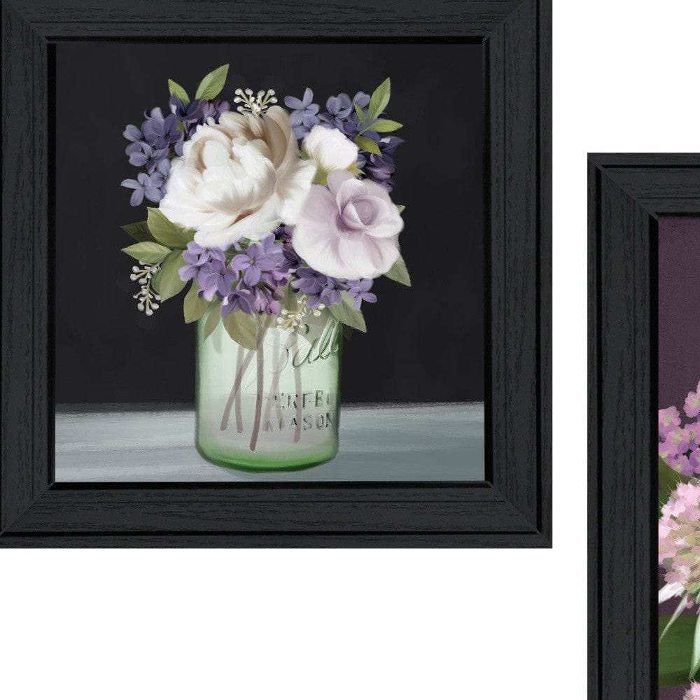 Set Of Two Lilac and Wild Plum Bouquet Black Framed Print Wall Art - Homeroots - Flyclothing LLC