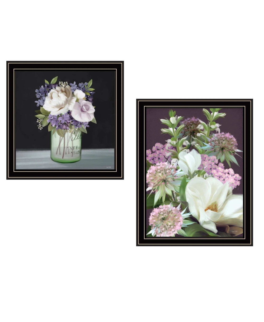 Set Of Two Lilac and Wild Plum Bouquet Black Framed Print Wall Art - Homeroots - Flyclothing LLC