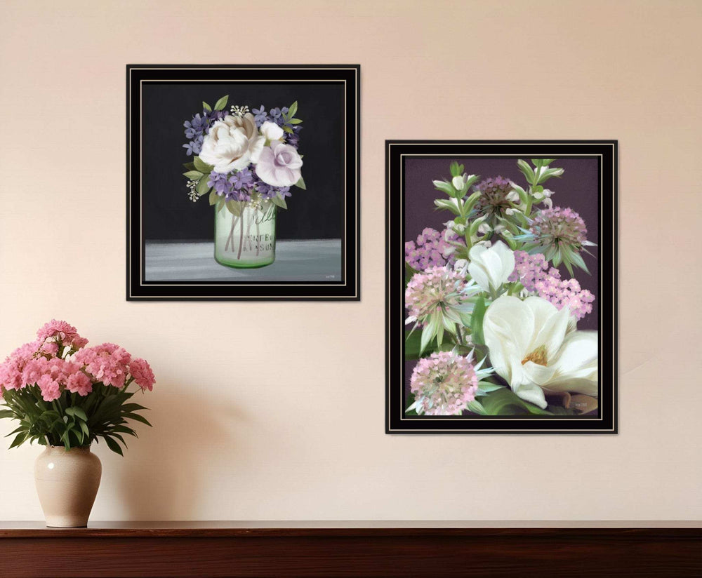 Set Of Two Lilac and Wild Plum Bouquet Black Framed Print Wall Art - Homeroots - Flyclothing LLC