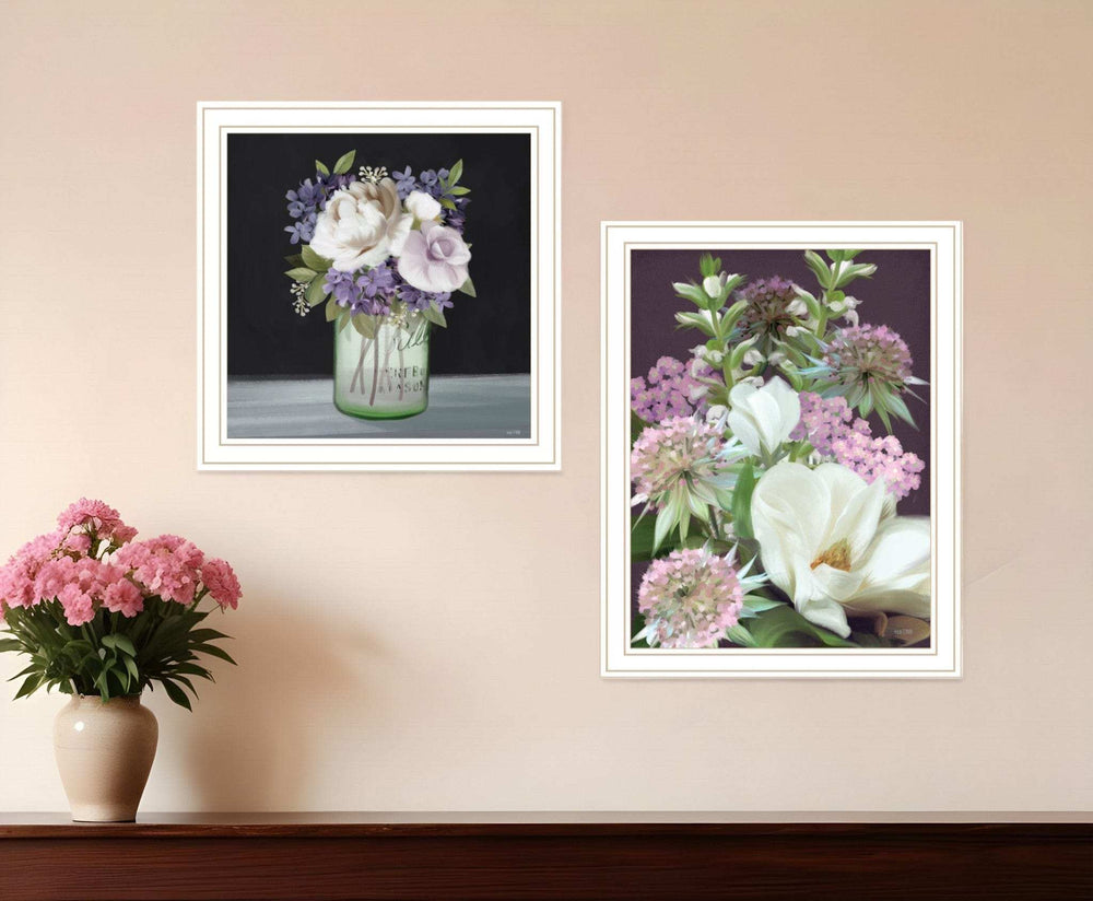 Set Of Two Lilac and Wild Plum Bouquet White Framed Print Wall Art - Homeroots - Flyclothing LLC