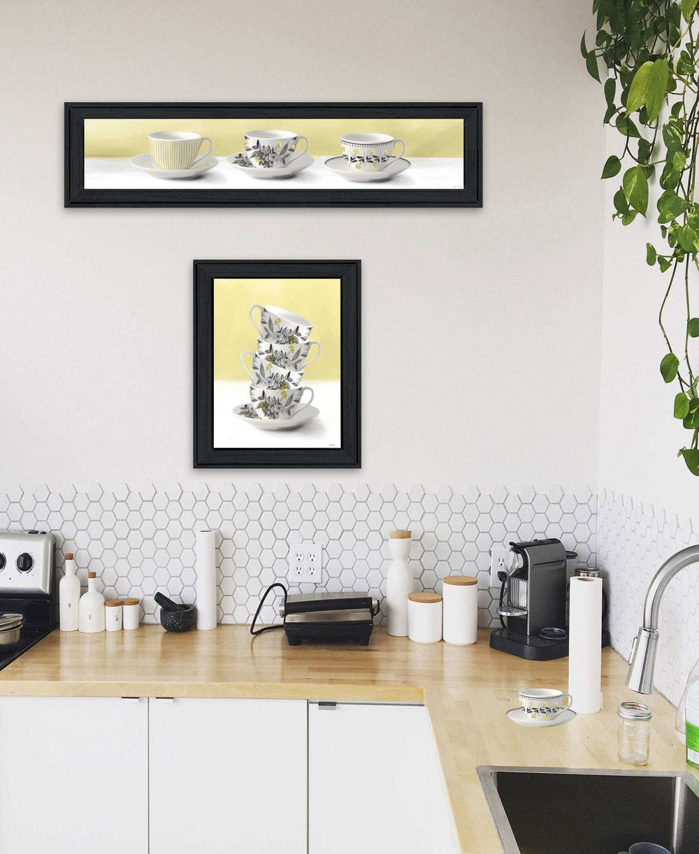 Set Of Two Teacups Black Framed Print Kitchen Wall Art - Homeroots - Flyclothing LLC