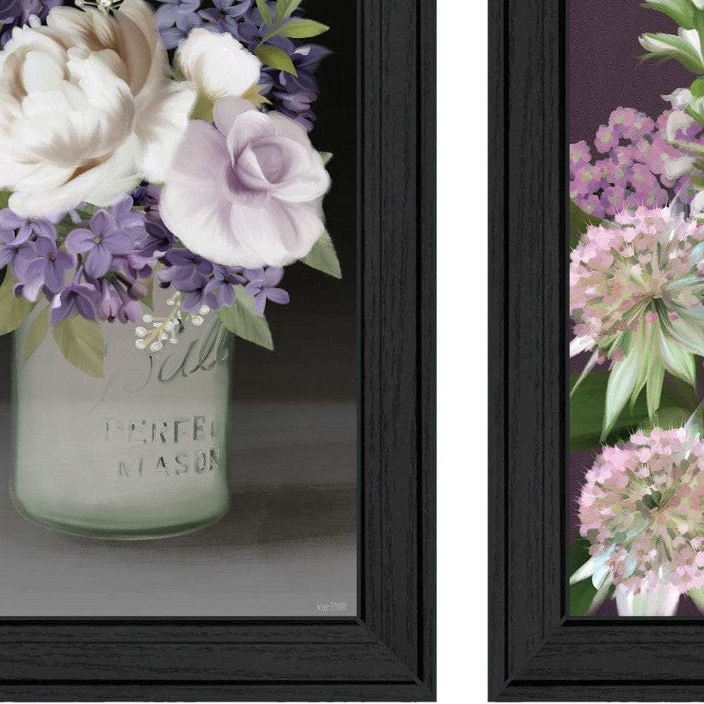 Set Of Two Lilac and Wild Plum Bouquet Black Framed Print Wall Art - Homeroots - Flyclothing LLC