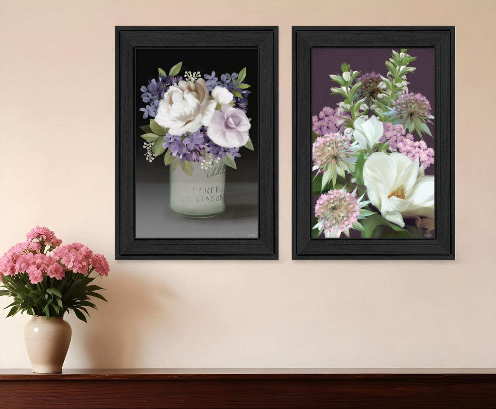 Set Of Two Lilac and Wild Plum Bouquet Black Framed Print Wall Art - Homeroots - Flyclothing LLC