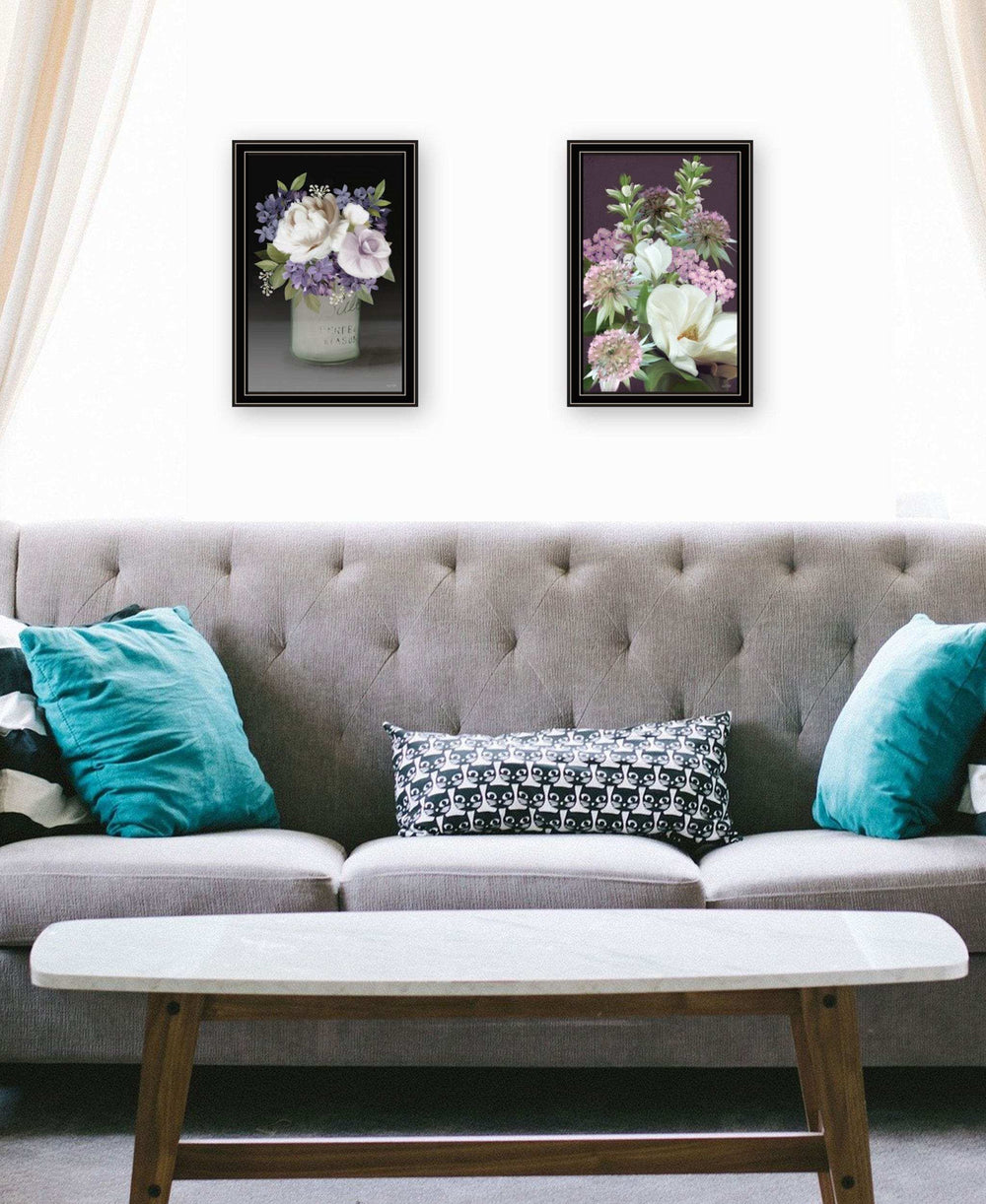 Set Of Two Lilac and Wild Plum Bouquet Black Framed Print Wall Art - Homeroots - Flyclothing LLC