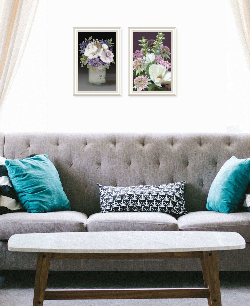 Set Of Two Lilac and Wild Plum Bouquet White Framed Print Wall Art - Homeroots - Flyclothing LLC