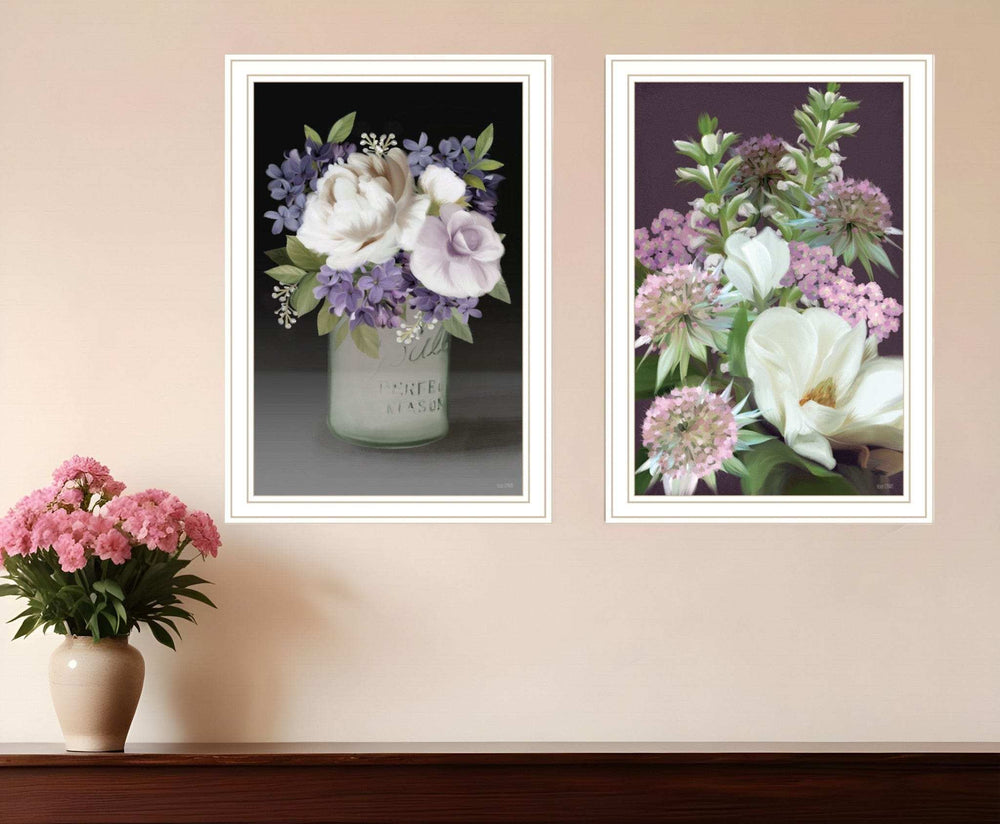 Set Of Two Lilac and Wild Plum Bouquet White Framed Print Wall Art - Homeroots - Flyclothing LLC
