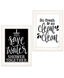 Set Of Two Clean or Shower Together White Framed Print Bathroom Wall Art - Homeroots - Flyclothing LLC