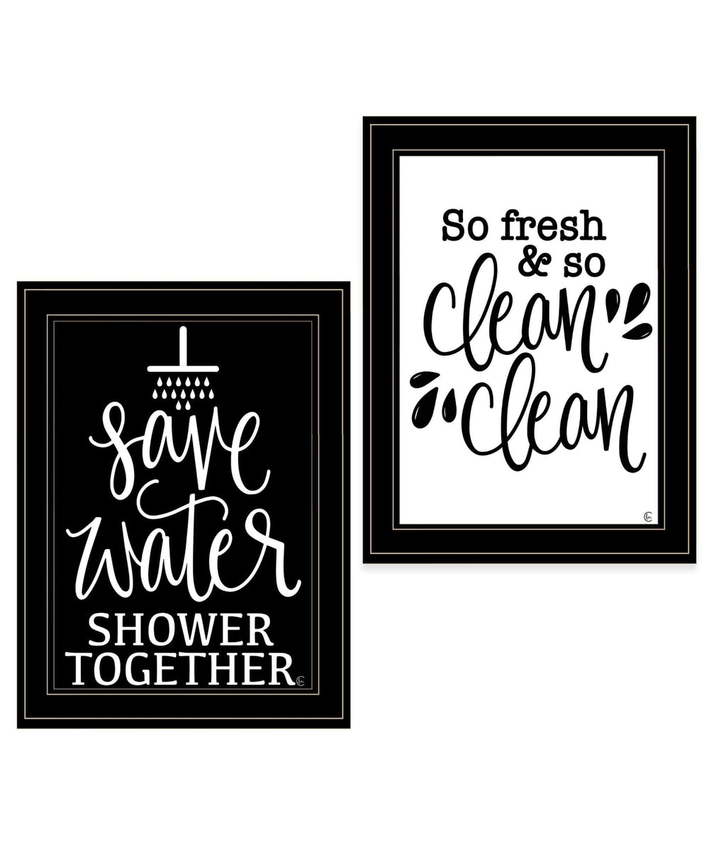 Set Of Two Clean or Shower Together Black Framed Print Bathroom Wall Art - Homeroots - Flyclothing LLC