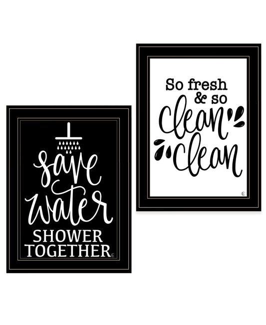 Set Of Two Clean or Shower Together Black Framed Print Bathroom Wall Art - Homeroots - Flyclothing LLC