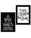 Set Of Two Clean or Shower Together Black Framed Print Bathroom Wall Art - Homeroots - Flyclothing LLC