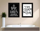 Set Of Two Clean or Shower Together Black Framed Print Bathroom Wall Art - Homeroots - Flyclothing LLC