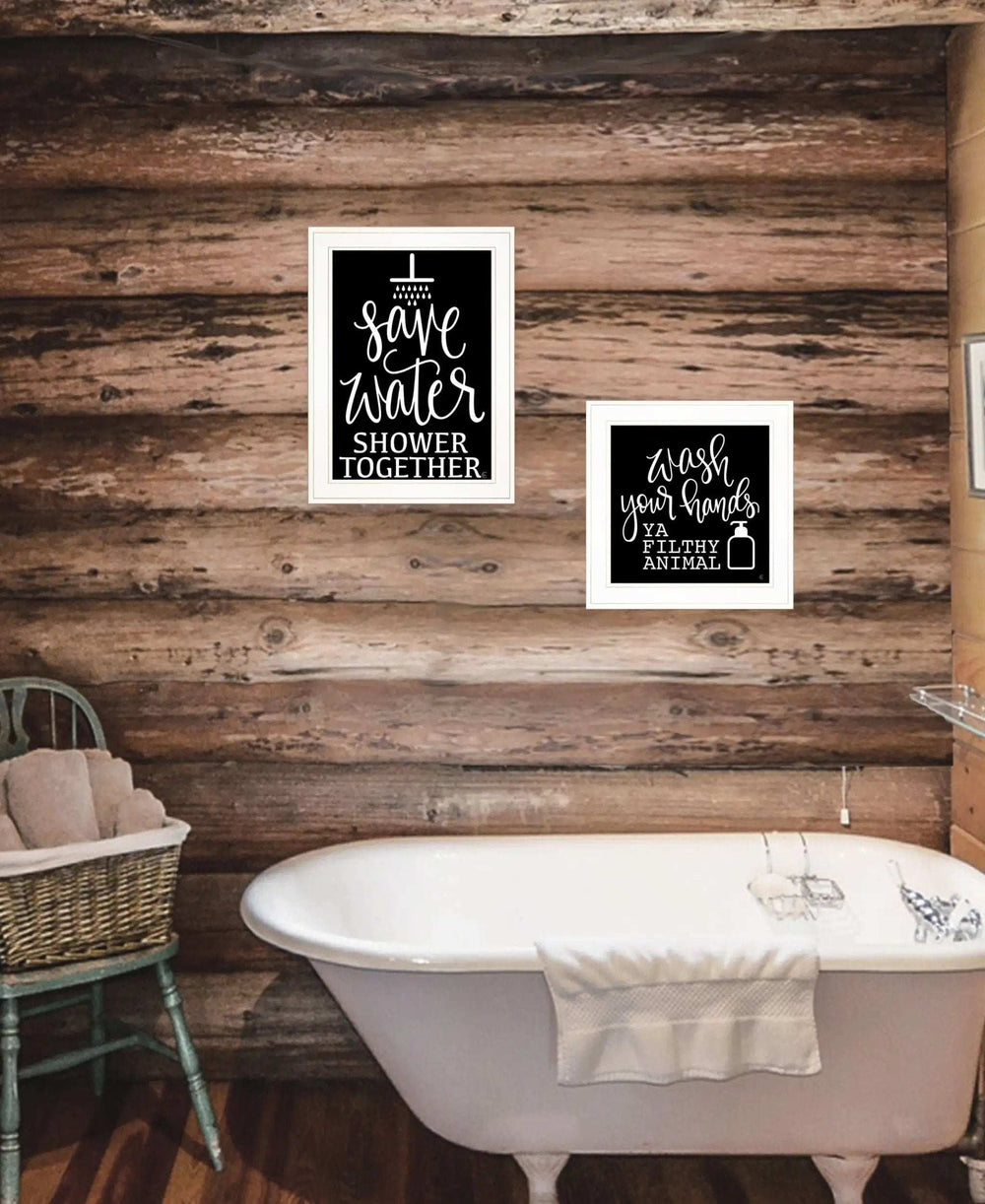 Set Of Two Wash Up White Framed Print Bathroom Wall Art - Homeroots - Flyclothing LLC