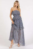 Mittoshop Ruffled Smocked Floral Halter Neck Maxi Dress - Trendsi - Flyclothing LLC