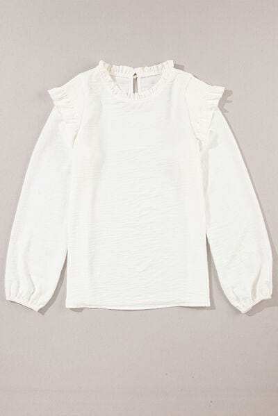Frill Mock Neck Ruffled Balloon Sleeve Blouse - Trendsi - Flyclothing LLC
