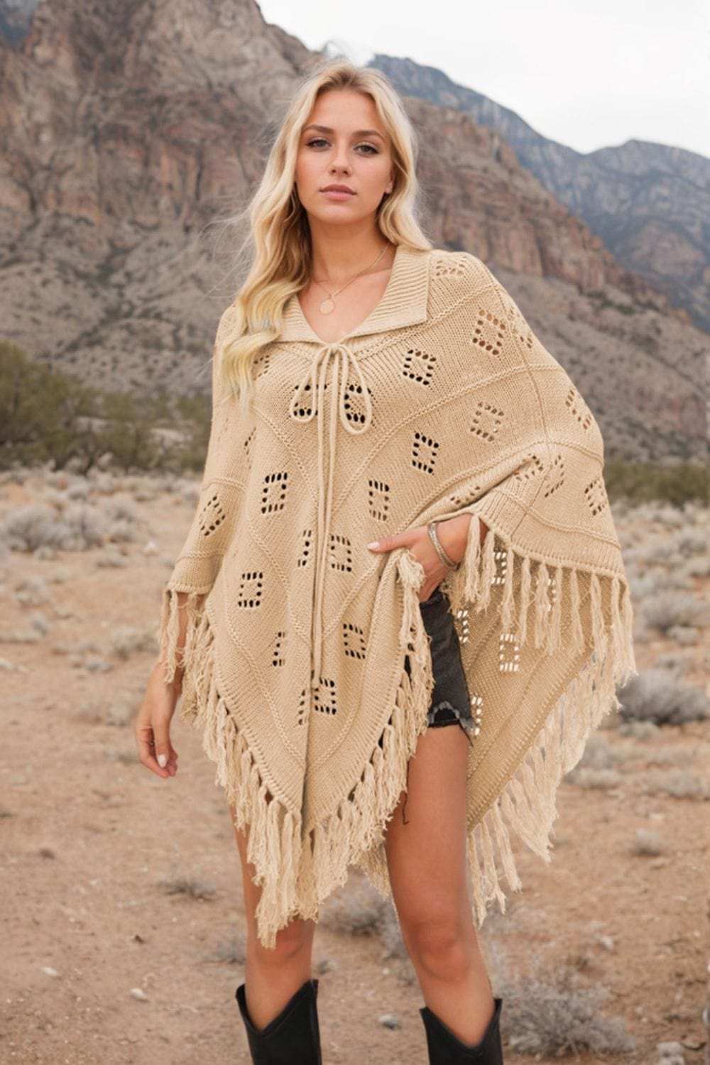 Tassel Hem Knit Cover Up - Trendsi - Flyclothing LLC