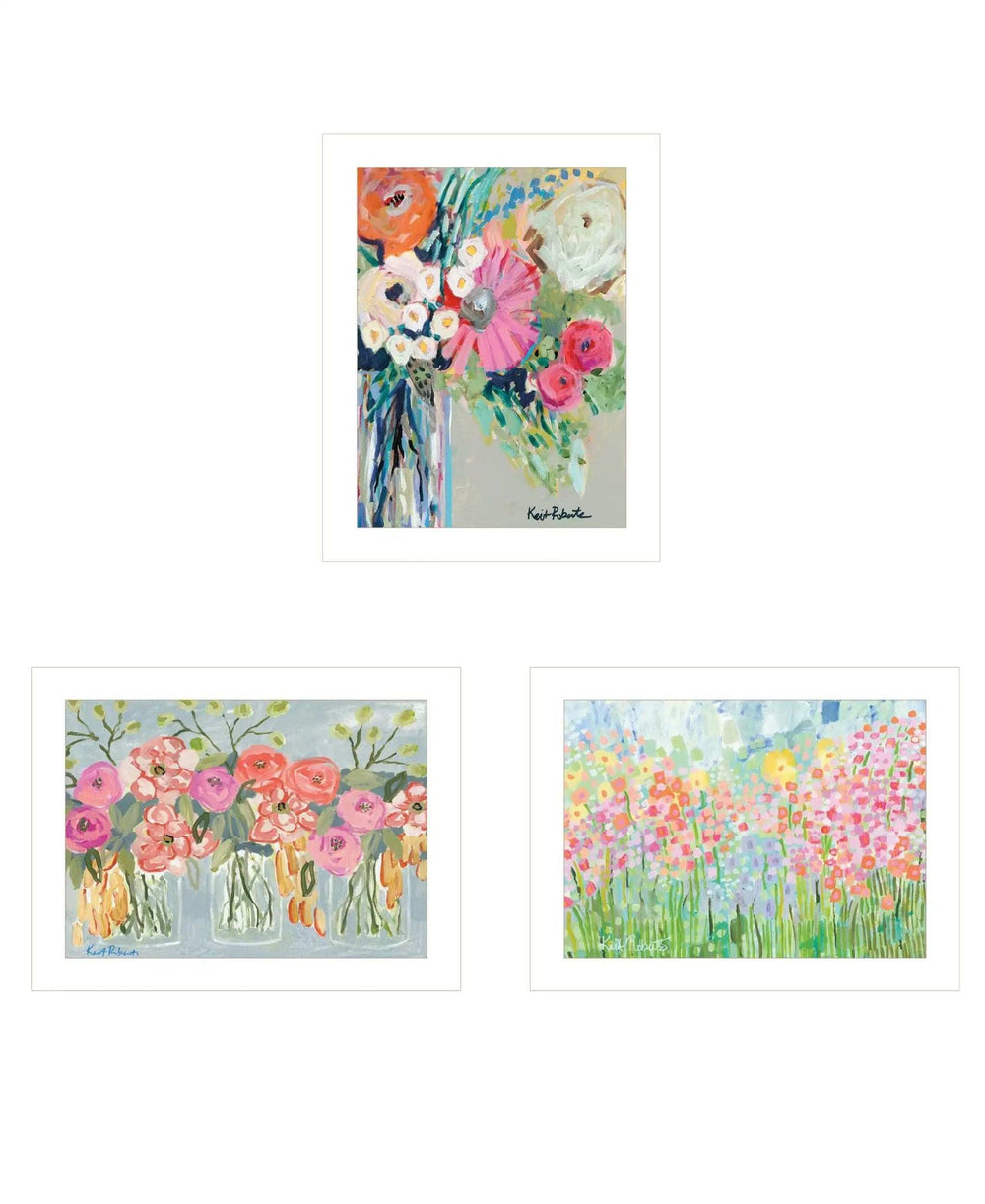 Set Of Three Garden Flowers White Framed Print Wall Art - Homeroots - Flyclothing LLC