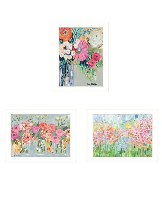 Set Of Three Garden Flowers White Framed Print Wall Art - Homeroots - Flyclothing LLC