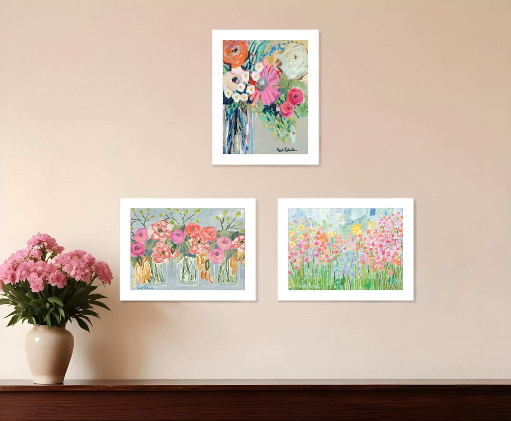 Set Of Three Garden Flowers White Framed Print Wall Art - Homeroots - Flyclothing LLC
